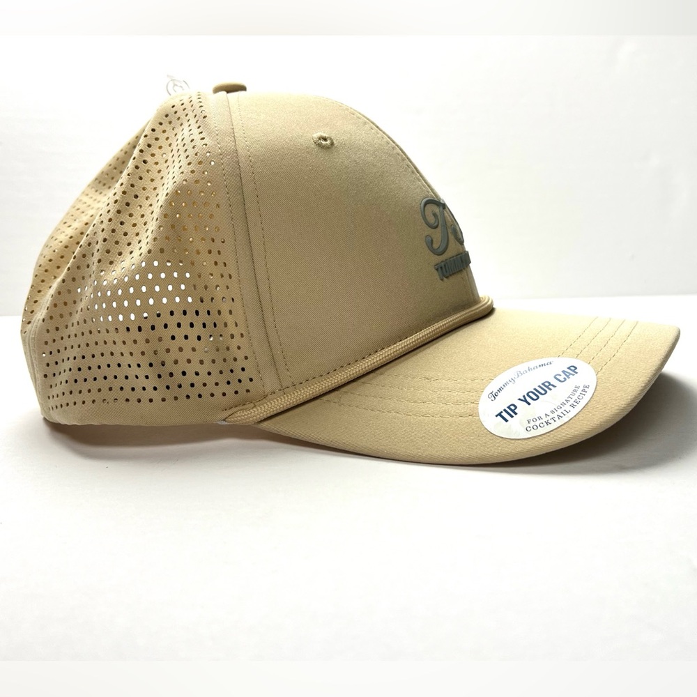 Tommy Bahama Tip Your Cap Hat  Adjustable Baseball Vented TB Spellout Tan